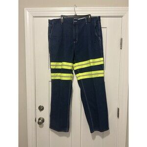 CARHARTT REFLECTIVE Safety Work Pants Dark Wash Denim Size 42 X 32 Dungaree Fit